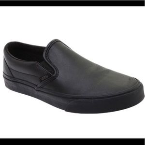 Black Faux Leather Vans Slip On Shoes